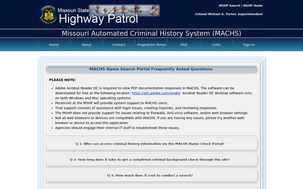 Douglas County criminal history guidance in the official MACHS FAQ