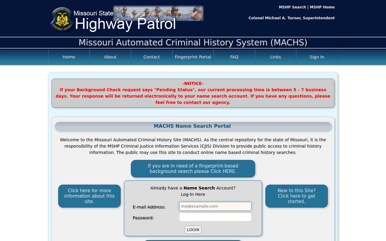 Douglas County criminal records search fields in the MACHS Name Search interface