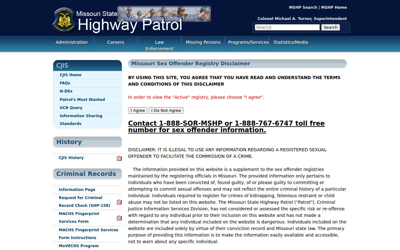 Douglas County sex offender search MSHP registry disclaimer